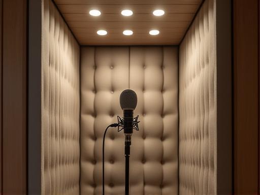 View of the vocal isolation booth at Groove Studios Brasil